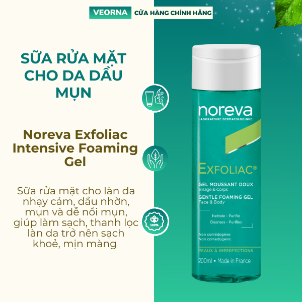 Sữa Rửa Mặt Cho Da Dầu Mụn Noreva Exfoliac Intensive Foaming Gel