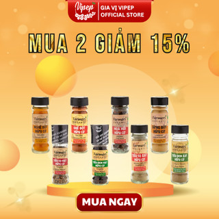 Bộ Sản Phẩm Gia vị Hữu Cơ Vipep FARMERS'ORGANIC - Quế bột - Nghệ bột - Gừng bột - Hoa hồi - Tiêu đen - Tiêu Sọ