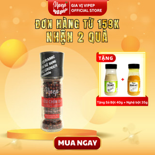 Tiêu Đen Hạt Chín Đỏ Tự Nhiên Cối Xay Vipep Hũ Thủy Tinh 55g - Gia vị Vipep