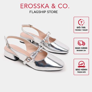 Erosska Lumina - Giày cao gót nữ lolita, quai ngang thắt nơ màu bạc cao 4cm - EL037