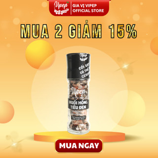Muối Hồng Himalaya Tiêu Đen Tự Nhiên Cối Xay Vipep Hũ Thủy Tinh 90g - Gia vị Vipep