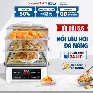 Nồi lẩu hơi điện đa năng Gilux 24L - Hấp và Lẩu 2 trong 1 tiện lợi - Bảo Hành 12 tháng