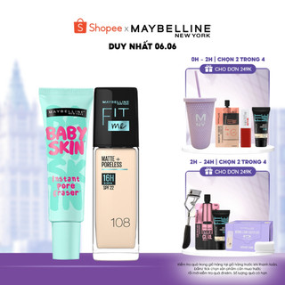  Kem nền kiềm dầu chống nắng Fit Me 30ml + Kem lót mịn da Baby Skin 22ml Maybelline New York