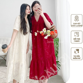 Váy Bầu 💗 CHẤT LỤA HÀN CHÂU 💗 Đầm Bầu, Váy Bầu Xuông Cổ Ren Thiết Kế Freesize từ 45-70kg