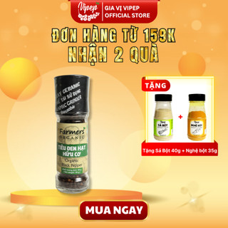 Tiêu Đen Hạt Farmers' Organic Cối Xay Vipep Hũ Thủy Tinh 55g - Gia vị Vipep