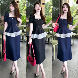 B1- Đầm Thiết kế Peplum cổ vuông 3 cúc dáng bút chì Xuông thanh lịch, xinh đẹp. Chất liệu vải tây mềm mịn. Đủ size Miju