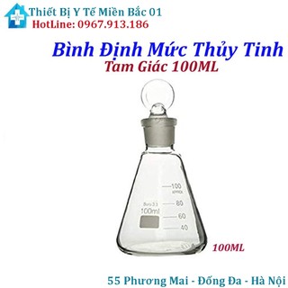 Bình định mức thủy tinh tam giác 100ml có nút