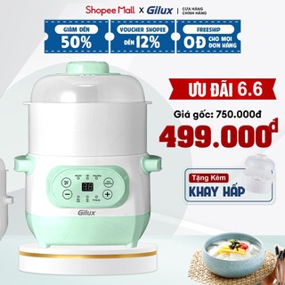 Nồi Nấu Cháo Chậm Gilux 1L + Kèm Xửng Hấp - 6 Chức Năng, Nồi Nấu Chậm -Chưng Yến - Hấp - Tráng Miệng - Hầm - Giữ ấm