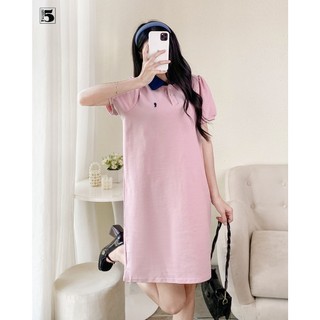 Đầm suông polo, tay bồng nhẹ, thêu hình con mèo trước ngực Twenty.5 - 6035