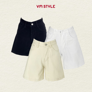Quần short ngắn VM STYLE màu trơn lưng cao basic quần đùi nữ chất kaki nặng động đi chơi, đi dạo phố LJU00037