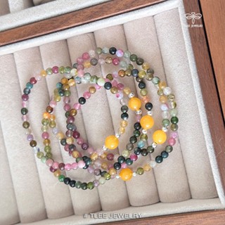 Vòng tay chuỗi đá Tuamaline tự nhiên nhiều sắc mix mã não vàng đem tài lộc, may mắn TLEE JEWELRY