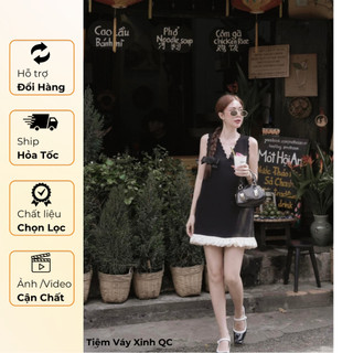 Đầm Váy Sát Nách Cổ Viền Phối Chân Váy Bèo Dáng chữ A V6223- Tiemvayxinh