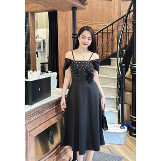 váy thiết kế xòe đính ngọc trễ vai đủ size SMLXL(40/65kg)