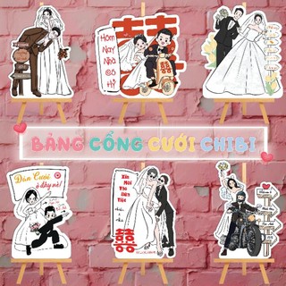 Bảng welcome đám cưới in hình chibi, bảng cổng ngộ nghĩnh, bảng cổng cưới