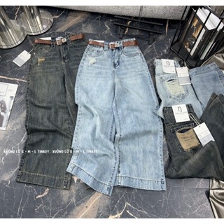 ( Nấm Lùn ) Quần jean ống suông lở rách túi sau lai gấp, cạp cao dành cho các nàng nấm