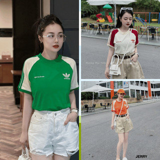 Áo Phông Nữ Adidas Thun Ngắn Tay Pha Màu Cổ Tròn Form Nhỏ Gọn Babytee Cao Cấp