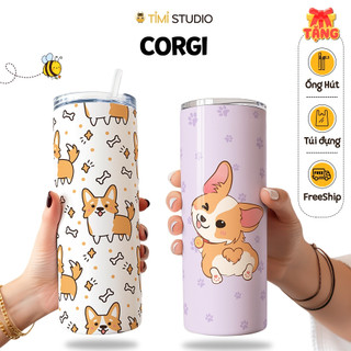 Bình Giữ Nhiệt Hình Chó Corgi - 600ml - Inox 304 - Tặng Túi Xách - Tỉ Mỉ Studio