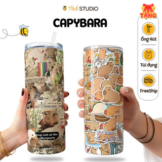Bình Giữ Nhiệt Chuột Lang Capybara - 600ml - Inox 304 - Tặng Túi Xách - Tỉ Mỉ Studio