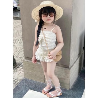 S66 - Set bộ bé gái chất liệu ren mềm đẹp, áo 2 dây mix quần short cho bé gái diện dễ thương đủ sz 8 -30kg