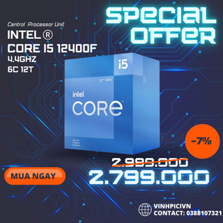 Cpu intel core i5 12400f (2.5ghz turbo 4.4ghz / 6 nhân 12 luồng / 18mb / lga 1700) [new]