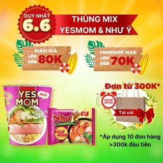Thùng Mix Hủ tiếu Mì YesMom & Hủ Tiếu Như Ý hoặc Thùng 24 Ly Hủ Tiếu Mì Thịt Bằm Yes Mom Có Xúc Xích 76g/ly