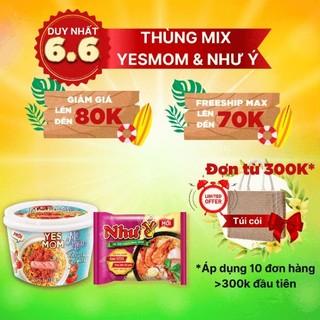 Thùng Mix Mì Trộn YesMom Spaghetti & Hủ Tiếu Như Ý hoặc Thùng 12 tô Mì Tô Trộn Xốt Cà Chua Spaghetti Yes Mom 110gr/ Tô