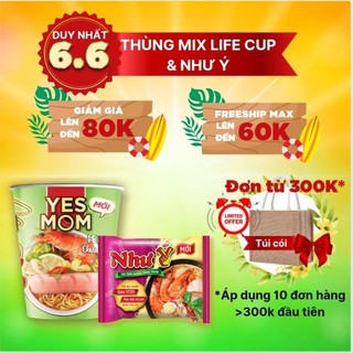 Thùng Mix Mì Ly YesMom Tôm & Hủ Tiếu Như Ý hoặc Thùng Mì ly Yes Mom Tôm Chua Cay