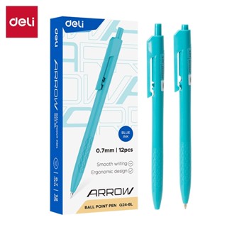 Hộp 12 Bút Bi Bấm Deli Văn Phòng Mực Xanh Đen Giá Rẻ Chất Lượng Cao Ngòi 0.7mm Viết Nét Đều Trơn Tru Cho Học Sinh