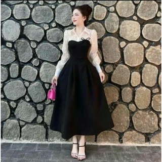 ĐẦM MIDI ĐI TIỆC BIGSIZE PHỐI TAY REN HOA THÊU SANG CHẢNH