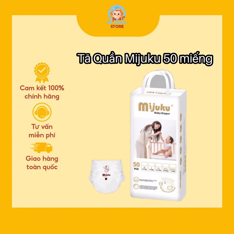 Tã Quần Mijuku 50 miếng/bịch có vạch báo tã đủ size M L XL 2XL 3XL 4XL 5XL
