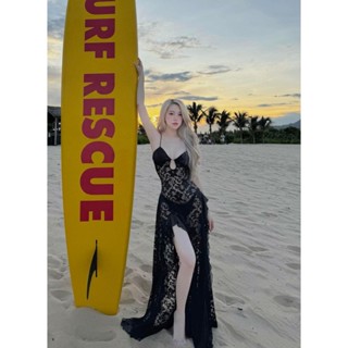 Váy Ren Đi Biển, Váy Ren Hai Dây Xuyên Thấu Dáng Dài, Váy Maxi Xẻ Đùi Sexy, Quyến Rũ, Gợi Cảm, Ôm Body Hottren, Đầm Maxi