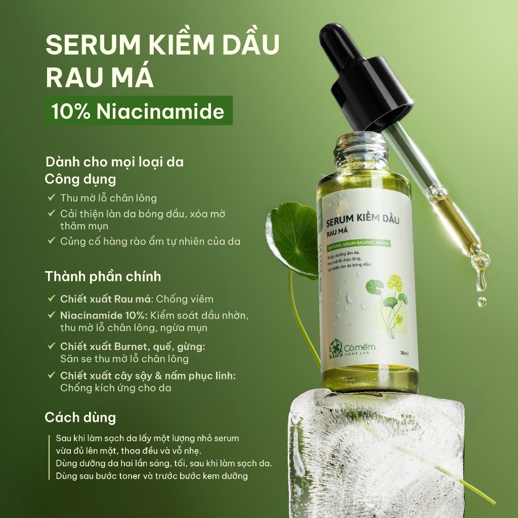 Combo Kiềm Dầu Giảm Mụn Mờ Vết Thâm Mụn Serum Chấm Mụn Rau Má Cỏ Mềm