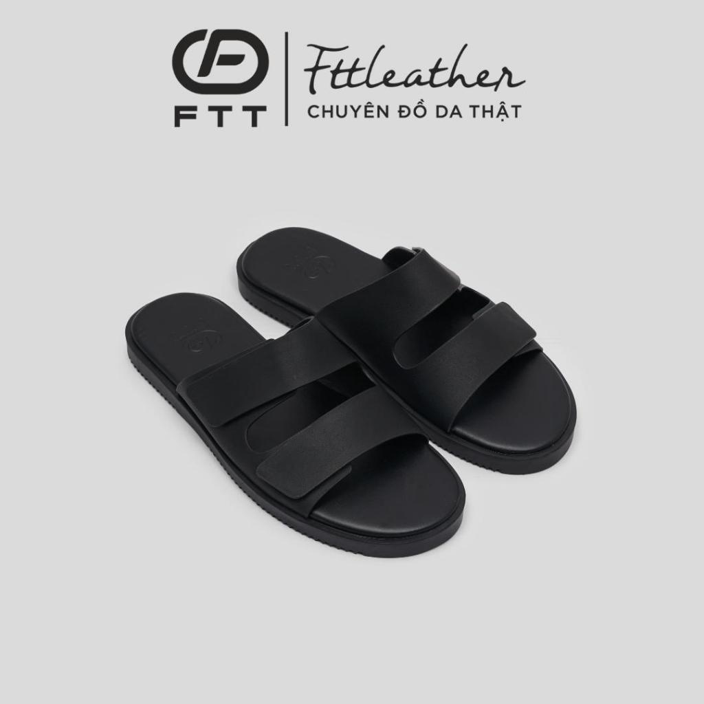 Dép Sandal nam Fttleather da microfiber hai quai ngang dáng trơn đế TPR bền, nhẹ, độ bám tốt