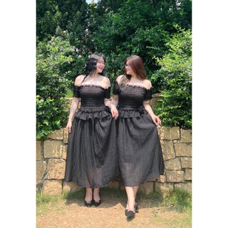 Váy bo chun trễ vai dáng dài phối hoa bigsize nữ  (V169) (size 60kg - 95kg) [Hằng Fami bigsize]