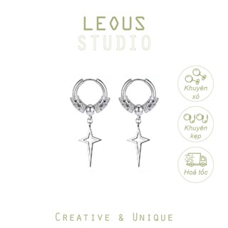 Khuyên tai kẹp không bấm lỗ chốt round K659 bằng titan không gỉ hình khối gắn hinhg ngôi sao cánh dài midi Leous