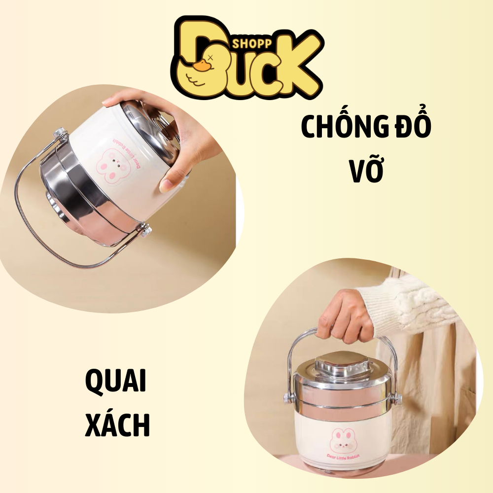Dear Bear - Rabbit Hộp đựng cơm giữ nhiệt 1500ml - Cặp lồng inox đựng cơm giữ nhiệt full inox 304 hình tròn cà men | BigBuy360 - bigbuy360.vn