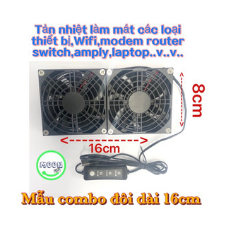 Quạt đôi 8cm cổng usb kèm lưới nhựa trên tản nhiệt wifi router,thiết bị