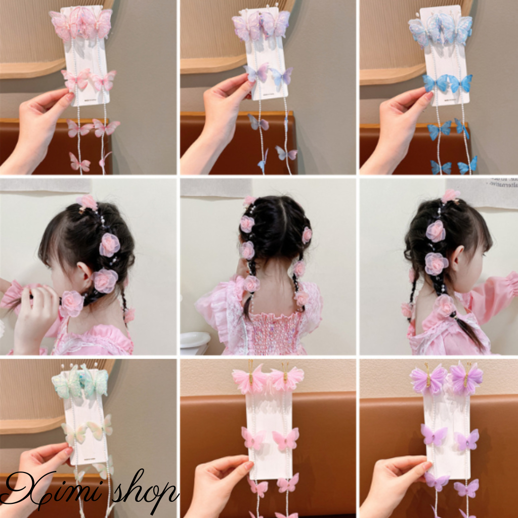Kẹp tóc bươm bướm, dây tết tóc cho bé gái, Ximi Shop, tiểu thư, xinh xắn,đáng yêu- KT403
