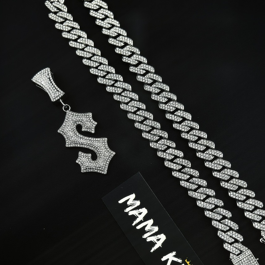 Combo dây chuyền hiphop cuban 14mm + Mặt dây chuyền chữ S Mama King