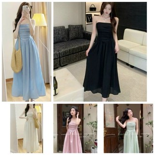 Đầm thời trang nữ mặc đi chơi chất đũi gân cúp ngực mocking thân sau có mút ngực váy dài xòe maxi siêu xinh qc