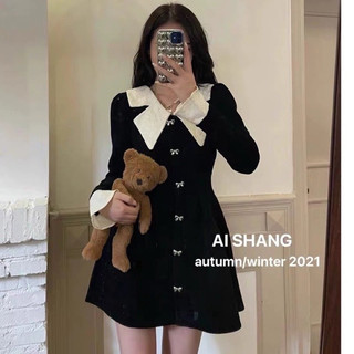 Váy Nhung Cổ Bèo Lấp Lánh Siêu Xinh Phong Cách Tiểu Thư_ Hàng ORDER có ẢNH THẬT