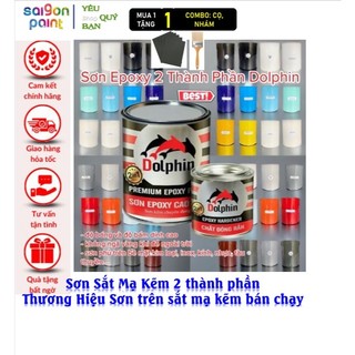 [ Tặng Lăn, Nhám ] Sơn Sắt Mạ Kẽm Epoxy Dolphin Sơn 2 Thành Phần Loại 1Kg Bám Cực Chắc, Cực Bóng Trên Mọi Bề Mặt