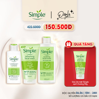  Combo Simple Nước tẩy trang 200ml + Sữa rửa mặt 150ml + Nước hoa hồng 200ml cho da nhạy cảm