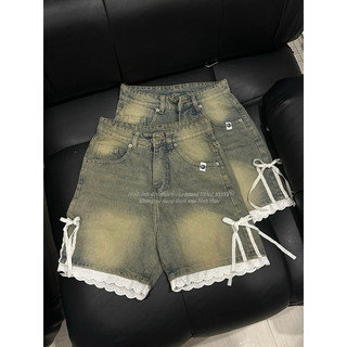 [YENG SYSTEM] Quần jeans baggy “ BOW JEANS “, Quần lửng jean phối nơ và ren