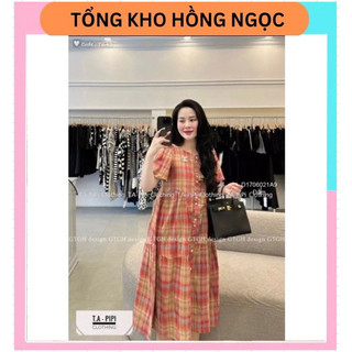 Váy bầu cộc tay công sở sang chảnh kẻ cam V26