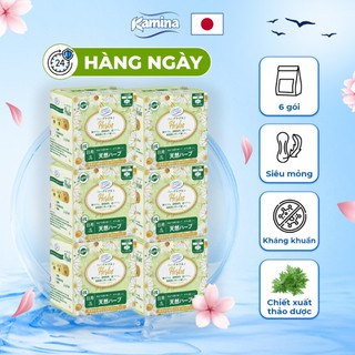 Combo 6 gói băng vệ sinh thảo dược Hàng ngày Kamina Herbs siêu mỏng có cánh 15.5cm gói 18 miếng