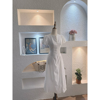 Sp021881 đầm xô trắng midi dây kéo