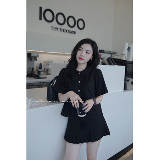 Set áo dập li ngực cúc đá C'est lavie