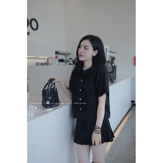 Set áo dập li ngực cúc đá C'est lavie