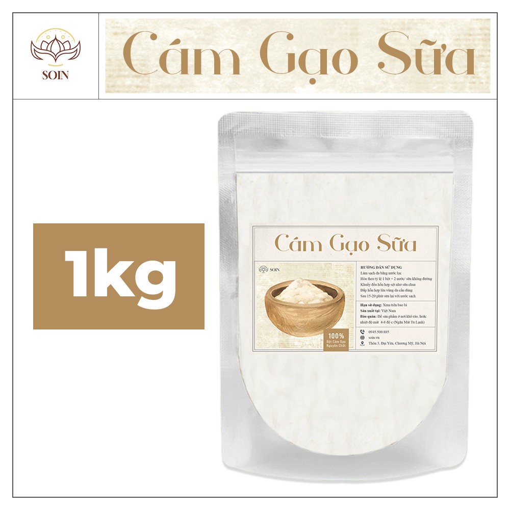 Bột cám gạo sữa nguyên chất [ 1KG ] hữu cơ trắng da, dưỡng ẩm, mờ thâm sạm 100% Oganic - SOIN